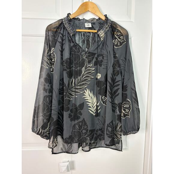 Cabi #5597 Sheer Tropical Aloha Peasant Blouse Size XL - Picture 2 of 5